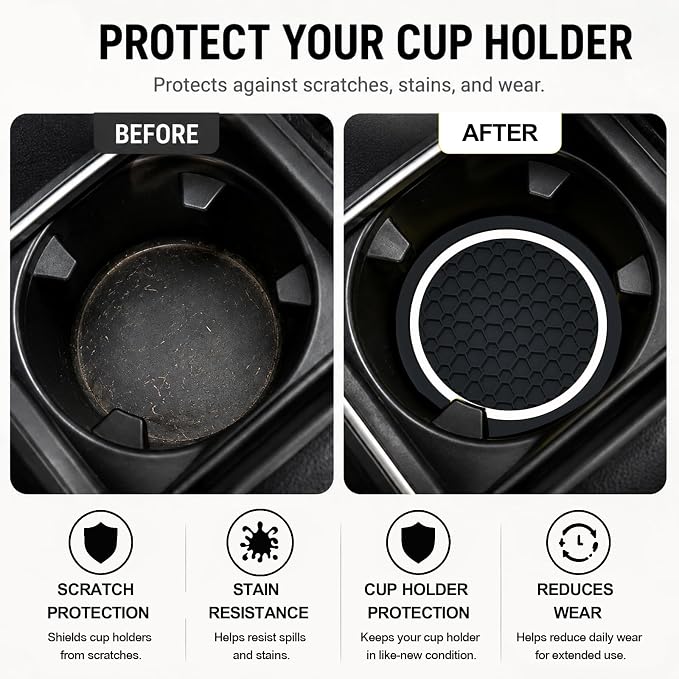 4PCS Car Cup Holder Coasters - 2.75 Inch Non-Slip Insert Water Bottle Holder Pads, Dustproof Automotive Interior Accessories Mat, Universal for Vehicles, Trucks, RVs (White)