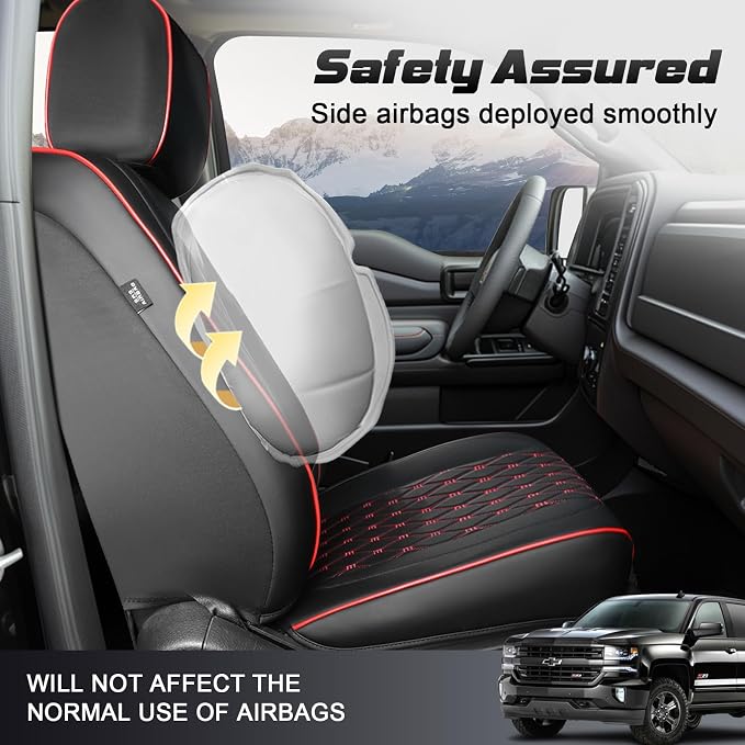 Umbrauto Leather Seat Covers for Silverado/Sierra, Waterproof Custom Full Set Seatcovers for Chevy Silverado/GMC Sierra 2007-2013 & 2019-2025 1500, 2020-2025 2500HD 3500HD Crew/Double/Extended Cab