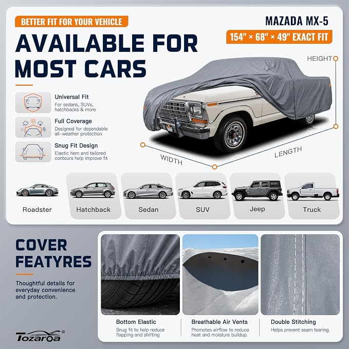 Truck Cover Waterproof All-Weather,Outdoor Full Exterior Pickup Covers Custom Fit for Nissan Frontier,Ford F150,Chevy C10,GMC Canyon Sierra 1500,Colorado,Ram 1500 etc Size T1(See SizeChart)