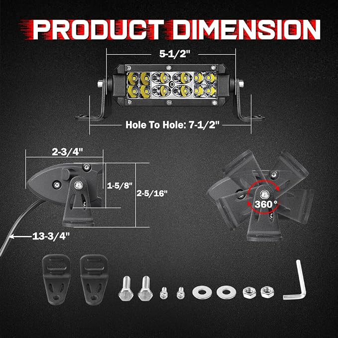 6 Inch LED Light Bar, 7000LM Spot Flood Combo LED Off Road Driving Fog Light bar for ATV UTV Electric Dirt Bike E-Bike Minibike Motorcycle Truck