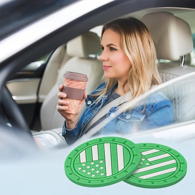 AUCELI 4 Pack Car Cup Holder Coasters, Colored American Flag US Flag Insert Car Cup Coaster, 2.75 Inch Anti Slip Shockproof Embedded Drink Mat, Vehicle Interior Decor Accessories