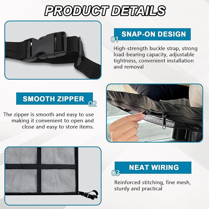 Car Ceiling Cargo Net Pocket,Double-Layer Roof Storage Netting Organizer | Overhead Ceiling Mesh Divider,Universal Car Camping Travel Bag for Road Trip Essentials Fits Trucks SUVs