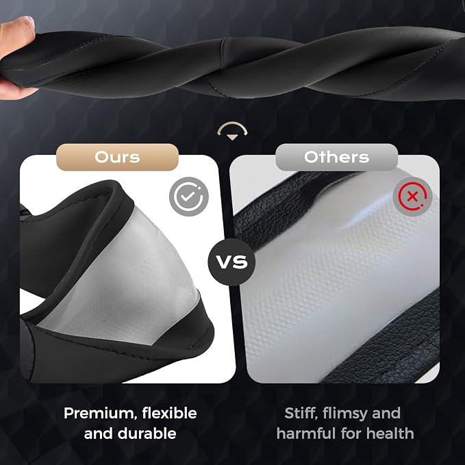 Coverado Car Steering Wheel Cover, Nappa Leather Black Steering Wheel Covers for Women, Universal 14-15 inch, Anti-Slip, Breathable Steering Wheel Protector
