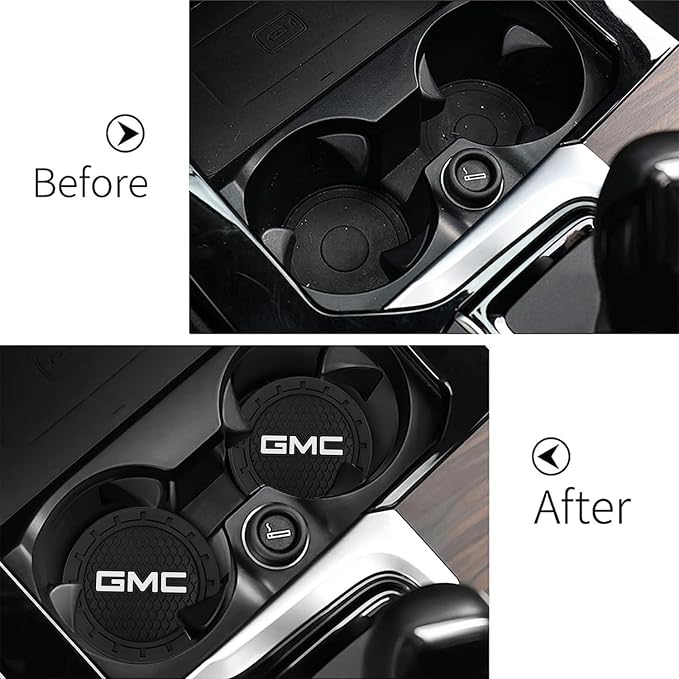GMC Car Cup Holder Coaster Universal Non-Slip Cup Holder Insert Coaster Car Interior Accessories, Silicone, Black, 2PCS