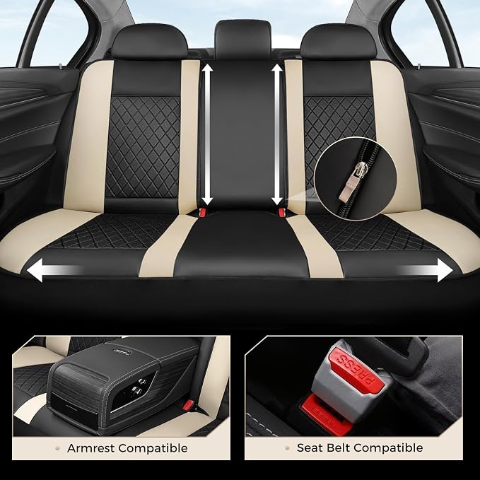 Coverado Car Seat Covers Full Set, Automotive Front and Rear Seat Covers with Backrest, Nappa Leather Car Seat Protectors Waterproof, Universal for Most Vehicles