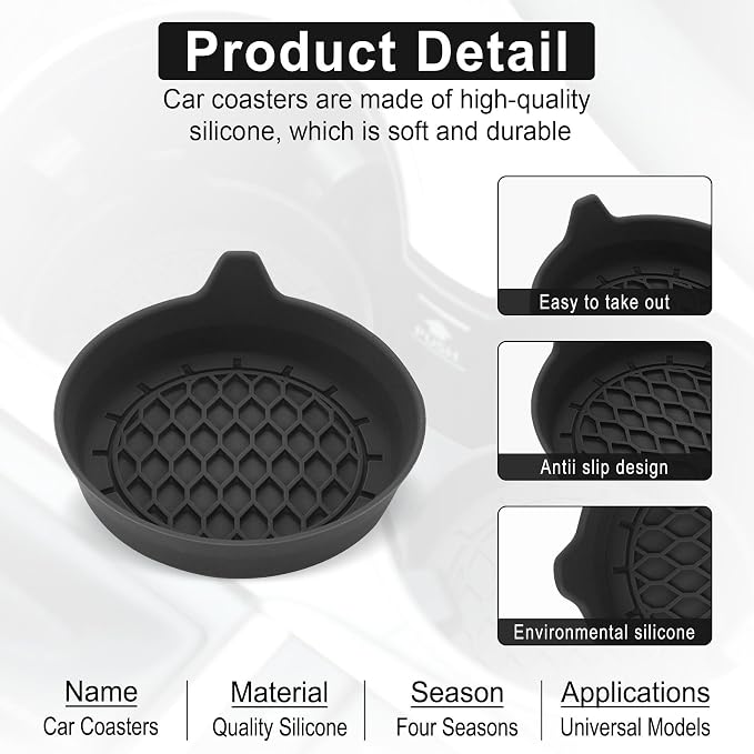 Car Coasters, Silicone Universal Cup Holder Inserts, Non-Slip Anti-Rattle Car Cup Holder Coasters, Men's and Women's Car Accessory Interior Set, 4 Pieces