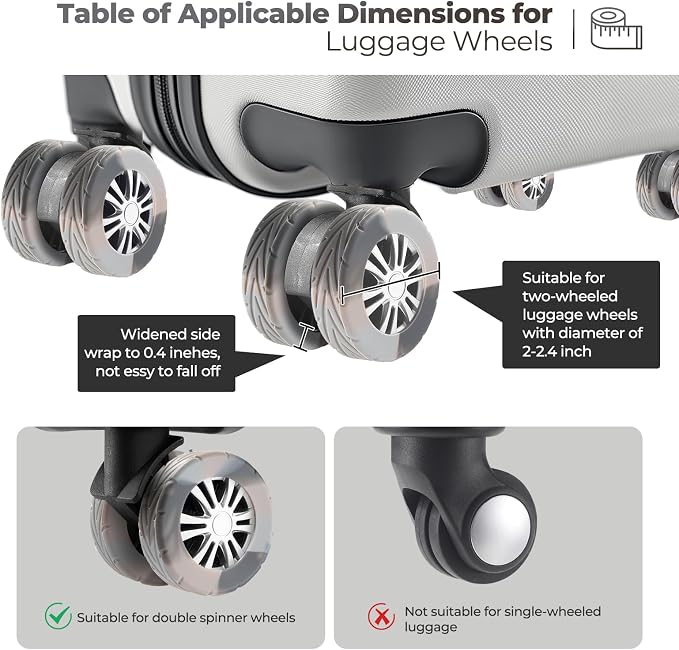 8Pcs Luggage Wheel Covers, Travel Accessories (Gradient Slate Grey) | Wear-resistant & anti-noise silicone covers. Fits 2-2.4" wheels. Protects suitcase wheels. Travel essential for suitcases