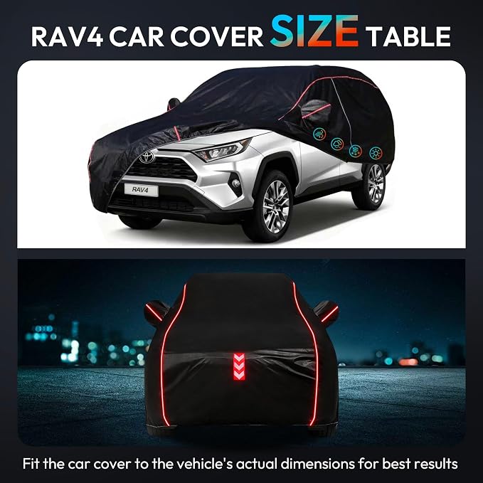 Car Cover Waterproof All Weather 8-Point Fastening for Toyota RAV4 2006-25 | All-Around Wind-Resistant Fastening, 120s Quick Setup, 600D Oxford Fabric, All-Weather Protection