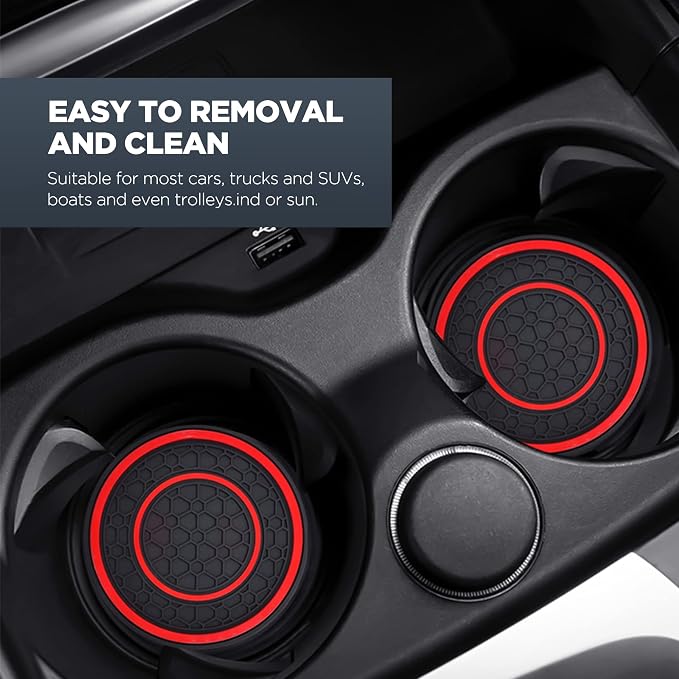 2 PCS Car Cup Holder Coaster,Car Coasters Cup Mats,2.75 Inch Universal Car Cup Coasters,Non-Slip Anti Dust Mats Cup Holder Insert Coaster, Suitable for Most Car Interior (Red)