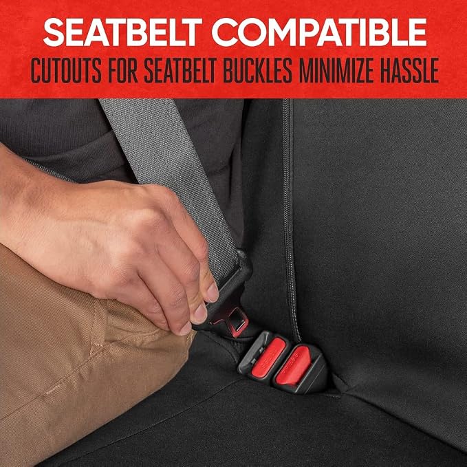 Motor Trend AquaShield Neoprene Waterproof Seat Covers for Trucks - Black 60/40 Split Bench Rear Seat Cover - Carseat Cover Automotive Back Seat Protector - Car Accessories for Kids & Dogs