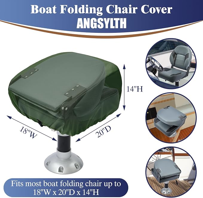 2 Pack Boat Seat Covers Waterproof 900D Heavy Duty Boat Folding Chair Cover | 18W x 20D x 14H inch, Green
