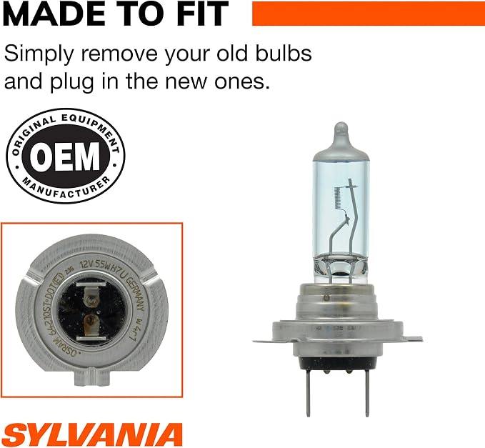 SYLVANIA - H7 SilverStar - High Performance Halogen Headlight Bulb, High Beam, Low Beam and Fog Replacement Bulb, Brighter Down Road with Whiter Light (Contains 2 Bulbs)