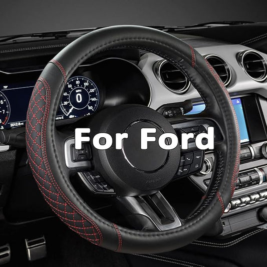 West Llama Car Steering Wheel Cover for Ford Escape,Explorer,Fusion,Focus,Bronco,Transit,Edge(Diamond Quilted - Black+Red- Standard Size)