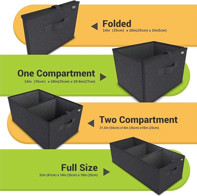 MIU COLOR Trunk Organizer for SUV, Car Organizer, Collapsible Trunk Organizer for Car, Non-Slip Bottom, Storage Organizer for Sedans, Van, Jeep, Grocery, Large 3 Compartments, Black 32"×13"×10.6"