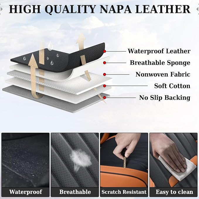 Coverado Car Seat Covers Full Set, Nappa Leather Seat Covers for Cars, Car Seat Protector Car Seat Cushion, Front and Back Seat Protectors Cushions Universal Fit for Most Cars Vehicles(Brown&Black)