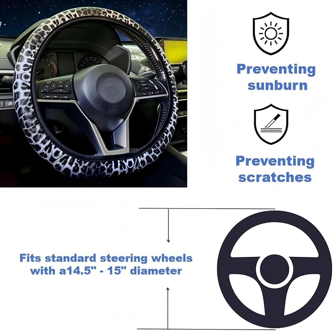 14-15 Inch Car Steering Wheel Cover, Breathable,Soft Non-Slip Steering Wheel Protector, for Most Cars, Trucks and SUV (BHXX)