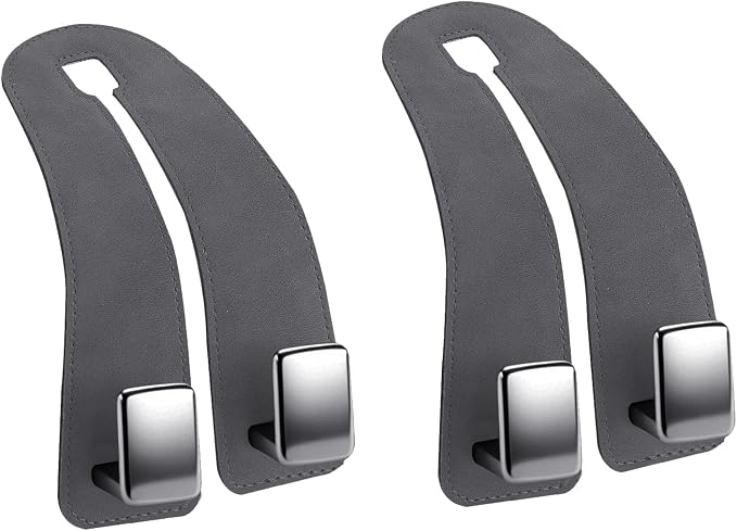 Amooca Car Headrest Hooks, Premium Suede with Metal Car Seat Back Storage Hooks for Handbag Coats Umbrella Backpack - 2 Pack, Gray
