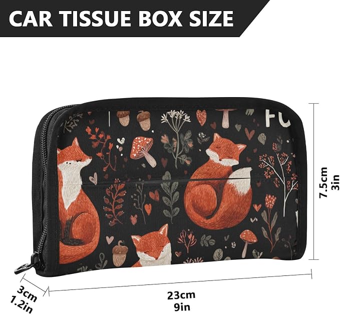 Foxes Mushrooms Black Car Tissue Holder Durable Napkin Holder Hanging Tissue Holders Case Car Tissues Bag for Sun Visor Seat Back Universal Auto