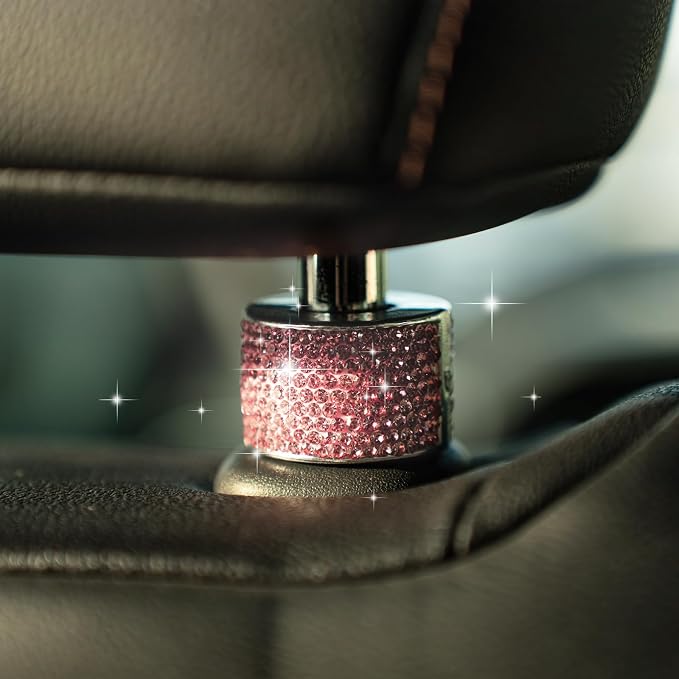 Rislobx 2PCS Magnetic Car Headrest Collars, Rhinestone Car Head Rest Collars Rings Decor, Bling Car Accessories for Women, Interior Decor Car SUV Truck (Pink)