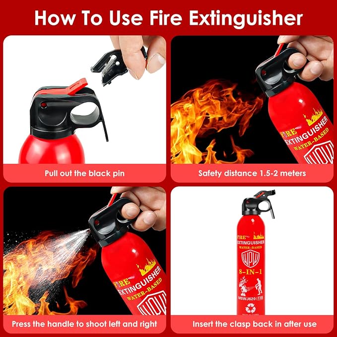 Portable 8-in-1 Water Based Fire Extinguisher for Home Car 3 Pack 21oz Each | Large Volumn 620ml Each, Upgraded Solution for A, B, C, K Fires, with Wall Mount for Vehicle Boat Kitchen Emergency Supplies
