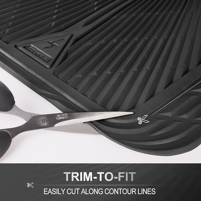 CAR PASS Rubber Floor Mats, All Weather Waterproof Trim-to-Fit Automotive Mats for Cars Trucks SUV, Anti-Slip Easy Clean, Heavy Duty Full Set 3-Piece, All Black