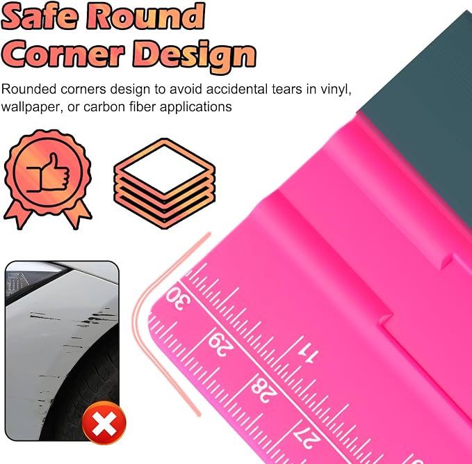 2-in-1 Vinyl Squeegee Tool with Ruler,Soft Felt Squeegee for Vinyl as Wallpaper Smoothing Tool,Vinyls Wrap Squeegees Wallpaper Tools for Car Window Tint,PPF Application
