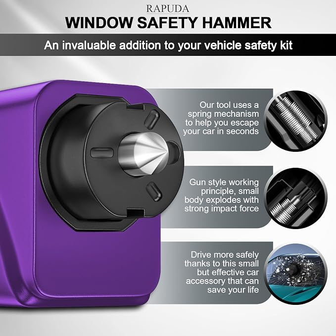 RAPUDA Window Breaker Seatbelt Cutter,3-in-1 Mini Glass Breaker, 3 Pack Car Escape Tool for Land and Underwater,Keychain Car Emergency Tool（Pink/Purple/Sky Blue）