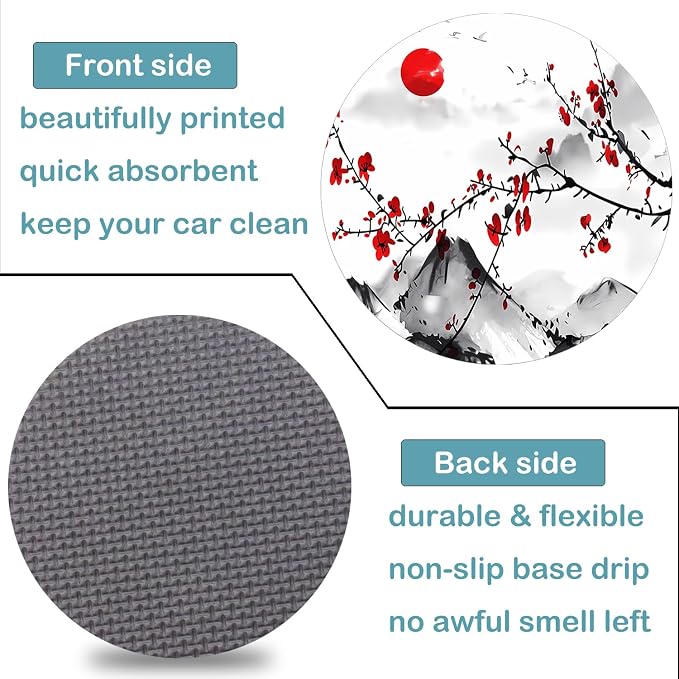 Car Cup Holder Coasters, 2 Pack – 2.75" Universal Auto Anti-Slip Insert Coaster, Rubber Car Coasters, Personalized Car Accessories for Women & Men (Watercolor Cherry)