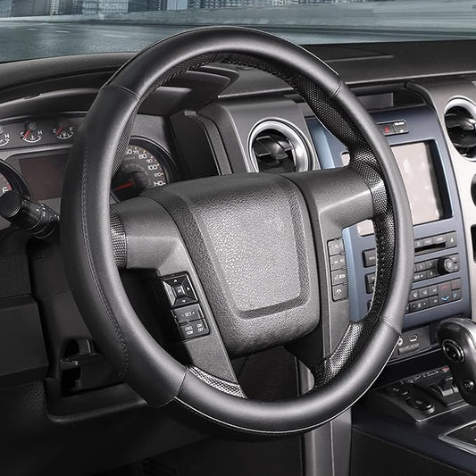 SEG Direct Car Steering Wheel Cover Large Size for F150 F250 F350 Ram 4Runner Tacoma Tundra Range Rover with 15 1/2 inches-16 inches Outer Diameter, Black Microfiber Leather