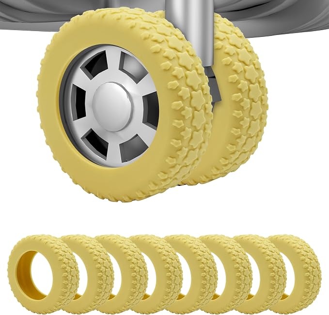 8PCS Silicone Luggage Wheel Covers for 2-2.4"Luggage Wheel Protector,Yellow | Protective suitcase wheel sleeves for compatible carry-on luggage, daily travel rolling, and one 4x2 double-wheel suitcase.