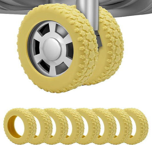 8PCS Silicone Luggage Wheel Covers for 2-2.4"Luggage Wheel Protector,Yellow | Protective suitcase wheel sleeves for compatible carry-on luggage, daily travel rolling, and one 4x2 double-wheel suitcase.