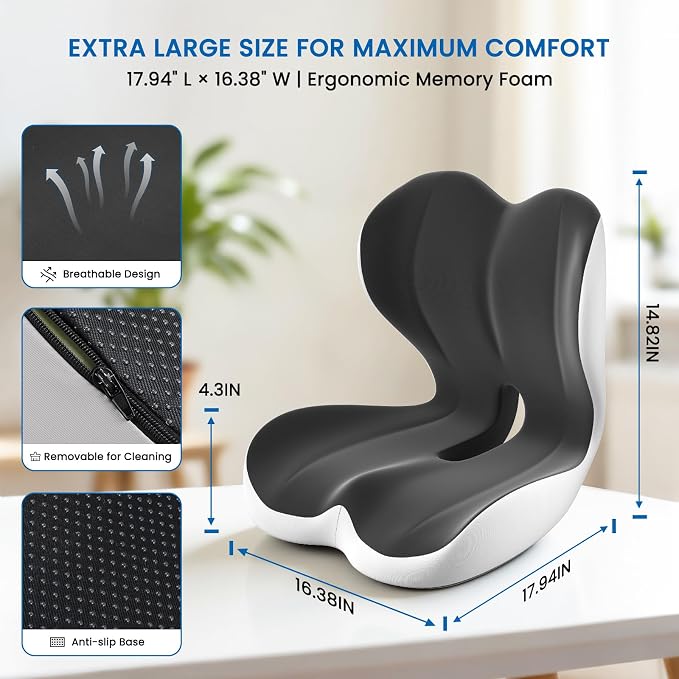Car Seat Cushion Reducing Sciatica Pressure, Back & Tailbone Comfort | Hollow Design for Coccyx, Double-Sided Anti-Slip, L-Shaped Ergonomic Memory Foam Lumbar Cushion, Suitable for Long Sitting