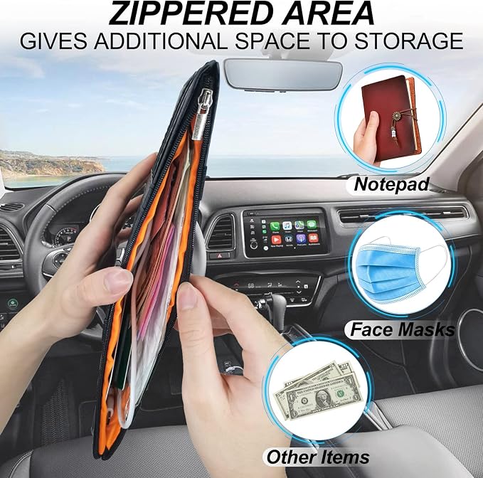Keedolla 2Pcs Car Sun Visor Organizer, Auto Interior Accessories Pocket Organizer Car Visor Storage Pouch Holder with Zipper Pocket for Sedan, Truck, SUV - Black