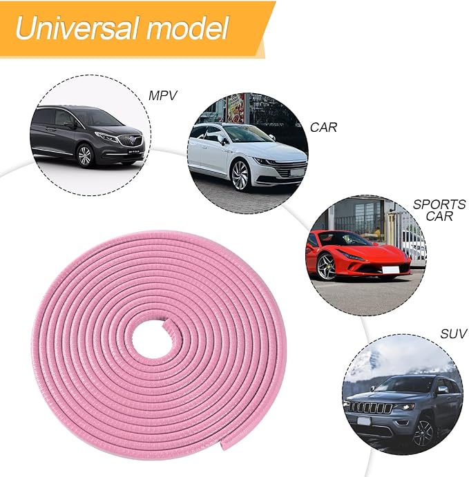 Osilly Car Door Rubber Seal Strip, 32.8Ft Self Adhesive Weather Stripping Automotive Edge Trim, Weatherstrip Soundproof Vehicle Tailgate Window Sealing Cover, Universal for SUV RV Truck (Pink)
