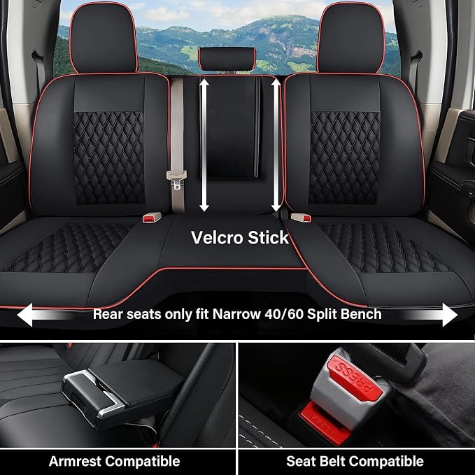 Coverado Chevy Chevrolet Silverado GMC Sierra Seat Covers Full Set, Custom Fit for 2014-2018 1500, 2015-2019 2500HD 3500HD Crew Double Extended Cab, Faux Waterproof Leather Seat Covers (Redline)