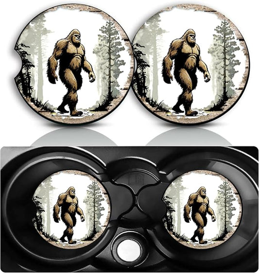 Bigfoot Car Cup Holder Coasters Set of 2,Fun Big Foot Car Accessories 2.75" Universal Size Anti Slip Rubber Mat Recessed Auto Insert Coasters Decor Sasquatch Gifts for Women Men Dad Grandpa