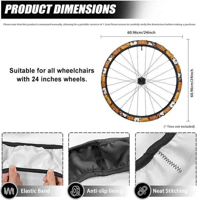 Hippie Flowers Wheelchair Decorations Floral Neoprene Wheelchair Wheel Covers Comfortable Accessories Tyre Covers
