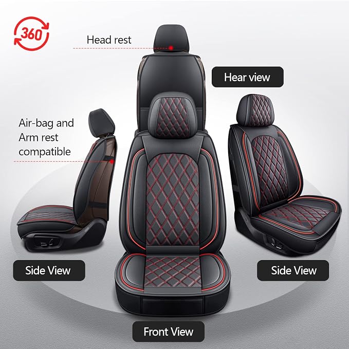MIROZO Ram Seat Covers Full Set, Waterproof Truck Seat Cover Leather Car Seat Protector Compatible with 2009-2026 RAM 1500/2500/3500 Crew Quad Cab Pickup with Split Curved Bench 40/60,Black and Red