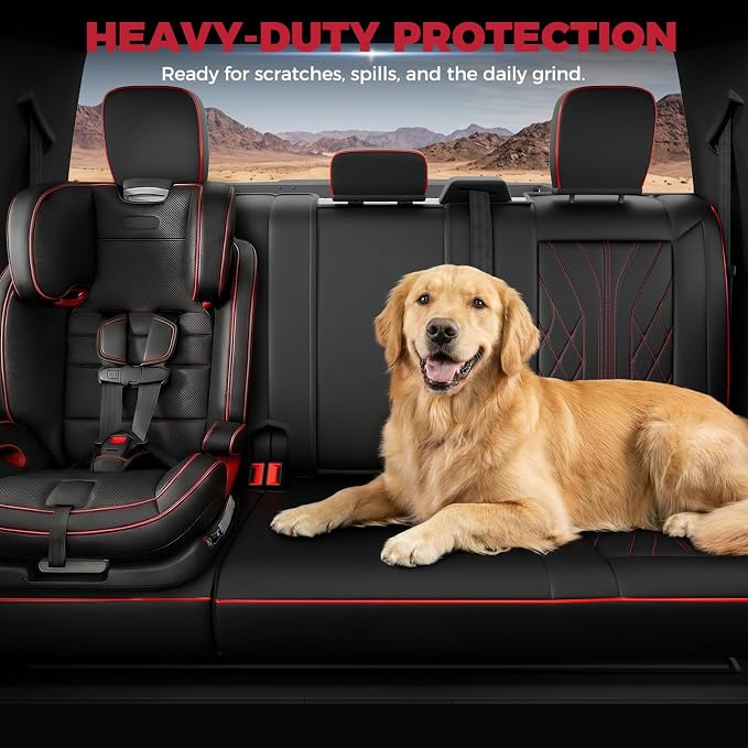 FREESOO Leather Seat Covers for Ford F150 SuperCrew/Crew Cab 2015-2026 | Fits F250/F350/F450 Super Duty 2017-2026, Custom Fit, Waterproof, Bucket Seat, Airbag Compatible, Lumbar Support, Easy-clean