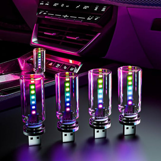 4 PCS USB Night Light Bulb,Touch Dimmable Retro Car Interior Ambient Light | Portable Glass Bottle Design Chubby Glow LED Light for Car, Truck, Bedroom, Multicolor RGB Lighting