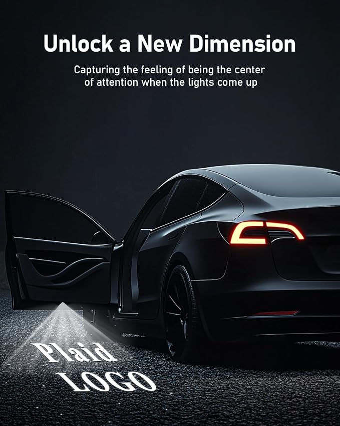 LOWEEY Car Door Lights Logo Projector, Tesla Accessories for Model Y 3 X S | 4K HD Puddle Lights Compatible with Model Y Juniper Model 3 Highland S X, Ultra-Bright No Fade 3D Laser Welcome Light(4 Pack)