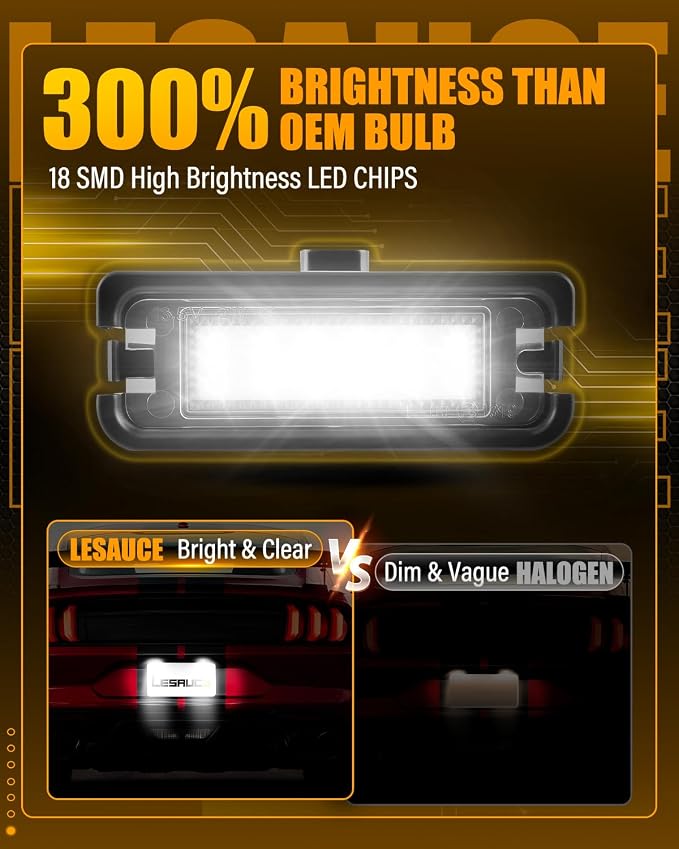 LESAUCE LED License Plate Light For 2015-2024 Ford Mustang, 6000K White, Tag Lamp Assembly Replacement, Pack of 2