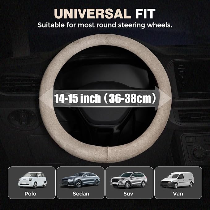 FLORICH Winter Steering Wheel Cover, Microfiber Suede Car Steering Wheel Covers with Anti-Slip Lining, Breathable Elastic Car Steering Wheel Protector Soft, Universal Standard Size 14-15 inch