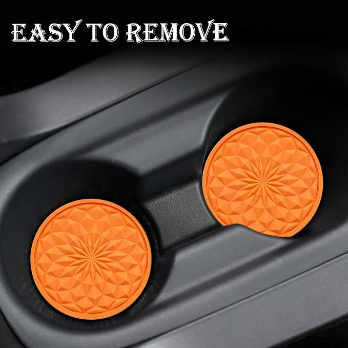 4 Pack Silicone Car Cup Holder Coaster – 2.75 Inch Non-Slip Drink Mat, Universal Fit for Most Vehicles – Cute & Functional Auto Accessories (Orange)