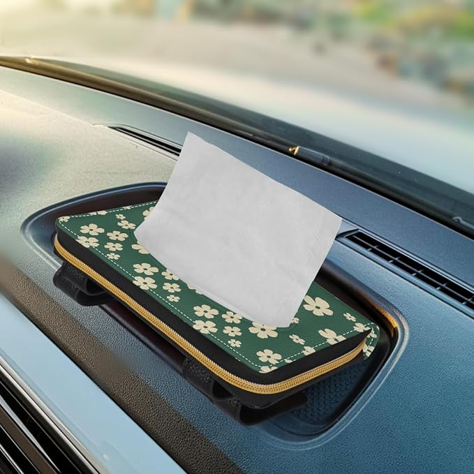 Green Flower Visor Tissue Holder for Car Sun Visor Napkin Holder Car Visor Accessories Easy to Install Clean
