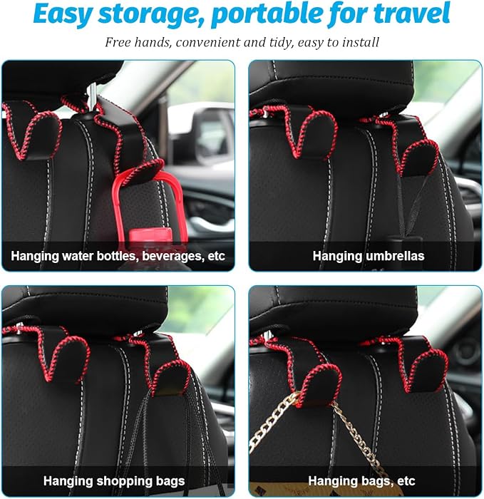 Car Seat Headrest Hook, 2PCS Vehicle Back Seat Hanger Holder Hook, Automotive Interior Headrest Storage Organizer for Handbag Purse Coat, Universal for SUV RV Pickup (Khaki)