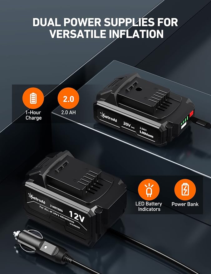 AstroAI C2 Cordless Tire Inflator Air Compressor 20V Rechargeable Battery Powered 160PSI Portable Handheld Air Pump with 12V Car Power Adapter Digital Pressure Gauge for Cars Motorcycles Gift Blue