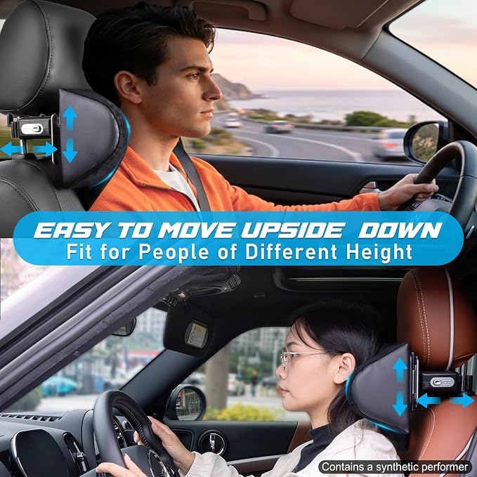 Spurtar Car Neck Pillow Height Adjustable Memory Foam Travel Pillow Headrest for Adults Neck Comfort Pain Relief While Driving Travel - Only Fit for Poles Distance 1.1" - 3.9" - Not for Children