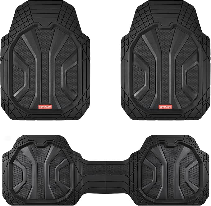 Coverado Car Floor Mats for Cars, Waterproof All Weather Floor Mats, Deep Dish Car Mats, Universal Trim to Fit Automotive Floor Mats for Trucks Car Accessories for Cars SUV Truck (3 Pcs,Black)