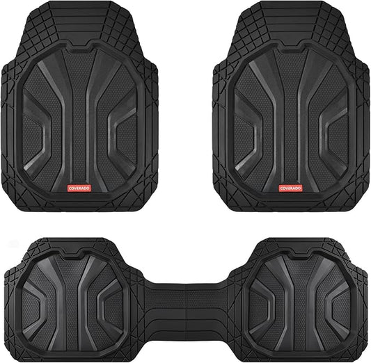 Coverado Car Floor Mats for Cars, Waterproof All Weather Floor Mats, Deep Dish Car Mats, Universal Trim to Fit Automotive Floor Mats for Trucks Car Accessories for Cars SUV Truck (3 Pcs,Black)